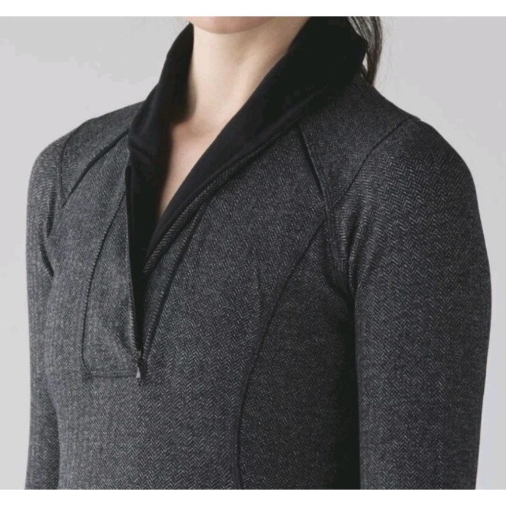 Lululemon Pullover Think Fast Quarter Zip Gray Black Herringbone Sweatshirt Sz 4 - Picture 7 of 13